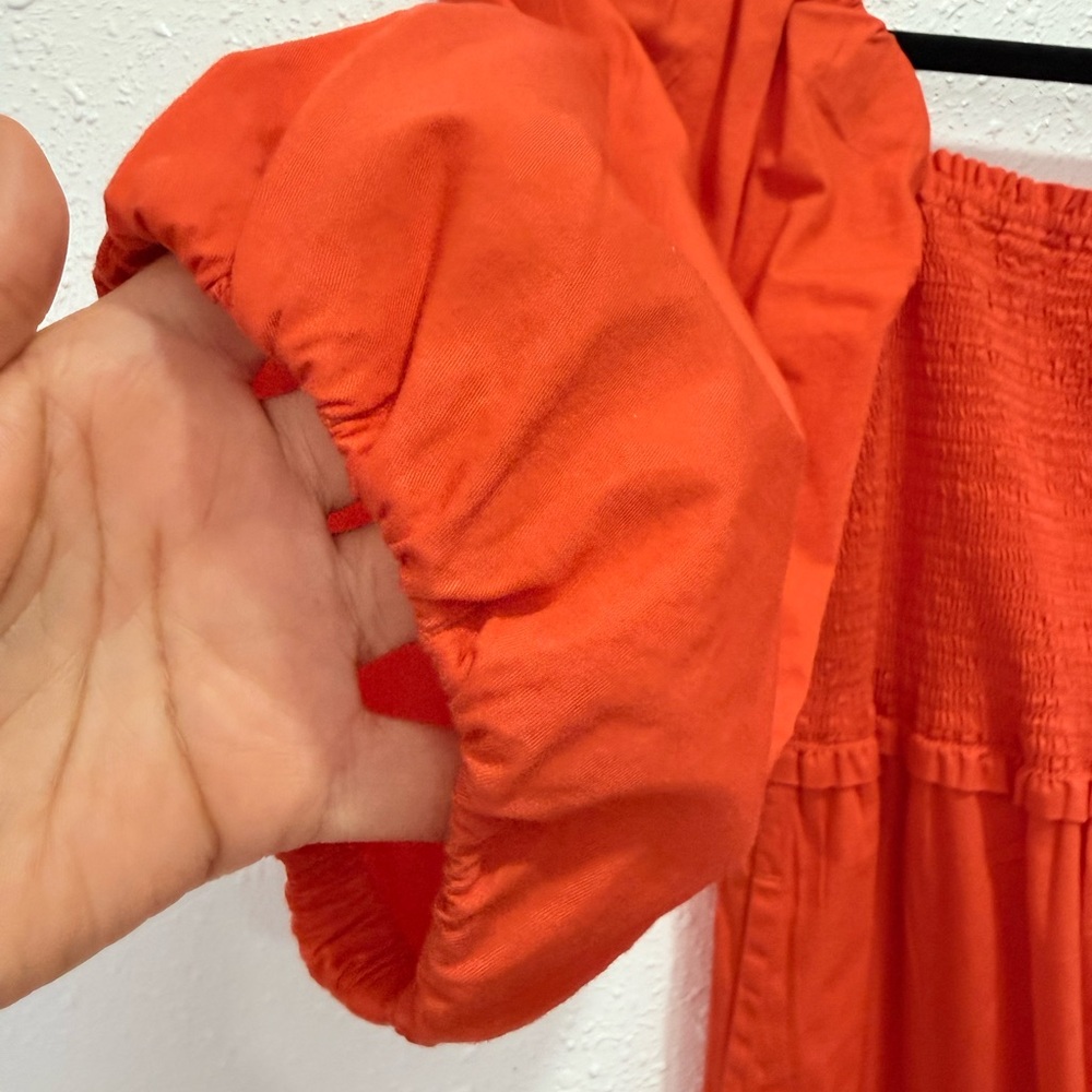 Bold Red Smocked Maxi Dress with Puff Sleeves XS - Picture 7 of 10